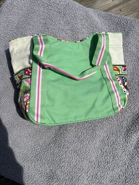 #VeraBradley #canvas Green with Pink Trim and Floral Panels
